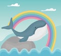 Whale ocean rainbow fantasy fairy tale