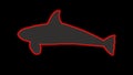 Whale , orca glowing red outline . 3d illustration render 1