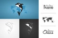 Whale Orca. Concept vector hand drawn illustration, logo. Design of simple icon with text. Sketch art. Flat design. Lettering. Inf Royalty Free Stock Photo