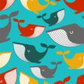 Whale pattern seamless. large mammal under water background. Vector ornament Royalty Free Stock Photo