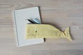 Whale pencil case, notes and pens