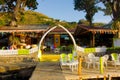 Whale ribs forming the entrance to a waterfront restaurant in the caribbean