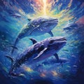 Whale's Journey: Mighty cetaceans gracefully navigating the vast blue expanse Royalty Free Stock Photo