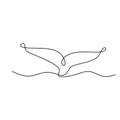 Whale`s tail one line drawing isolated on white background. Big fish mammal animal in the sea on the wave. Wildlife concept. Hand Royalty Free Stock Photo