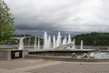 Whale sculpture at port boardwalk in Chicoutimi Quebec Canada