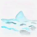 Whale in the sea, waves, seascape. Watercolor, art decoration, sketch. Illustration hand drawn modern