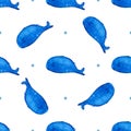 Whale seamless pattern. Vector watercolor