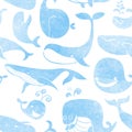 Whale. Seamless pattern. Water color background. Seamless patter