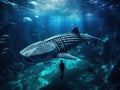 Ai Generated illustration Wildlife Concept of Whale shark and the diver Royalty Free Stock Photo