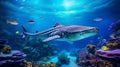 Vibrant Hyperrealistic Rendering Of A Whale Shark Swimming With Fish And Coral