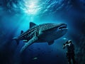 Whale shark and underwater photographer Royalty Free Stock Photo