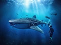 Whale shark and underwater photographer Royalty Free Stock Photo