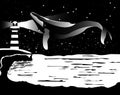 Whale in the sky over the sea black white vector. Royalty Free Stock Photo