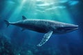 Whale swimming in blue ocean. Underwater scene. 3d render, Sperm whale swimming underwater, AI Generated Royalty Free Stock Photo