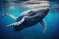 Whale swimming in the blue ocean. Wildlife scene from underwater, Humpback whale underwater in the Caribbean, AI Generated Royalty Free Stock Photo
