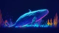 Whale Swimming in Neon Low Poly Ocean. Triangular Vector Illustration. Genearative AI Royalty Free Stock Photo