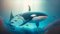 Whale swimming underwater. 3d render. Underwater world. Royalty Free Stock Photo