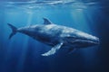 Whale swimming underwater in deep blue ocean. Wildlife scene from deep sea. A blue whale swimming in deep, ocean waters, AI Royalty Free Stock Photo