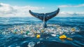 Whale Tail Emerging from Plastic-Filled Ocean Royalty Free Stock Photo