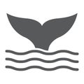 Whale tail glyph icon, animal and underwater