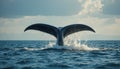 Whale Tail Emerging From Ocean Water During a Calm Daytime Scene Royalty Free Stock Photo