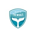 Whale tail and shield logo design vector template illustration. save the whales, save the ocean, whale protection symbol icon