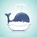 Whale take bath with soap suds