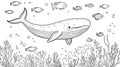 Whale and Fish Sketch - Underwater Scene with Coral and Bubbles Royalty Free Stock Photo
