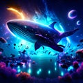 Whale underwater scene with fish and sea background. Vector illustration. Generative AI Royalty Free Stock Photo