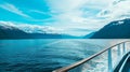 whale watching boat excursion. Inside passage mountain range landscape luxury travel . Generative Ai Royalty Free Stock Photo