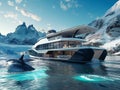 whale watching luxury cruise, travel concept, mountain landscape Royalty Free Stock Photo