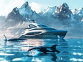 whale watching luxury cruise, travel concept, mountain landscape Royalty Free Stock Photo