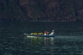 Whale watching tour from fast zodiac boat near Husavik Royalty Free Stock Photo