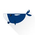 Whale with water splashing cartoon character flat icon long shad