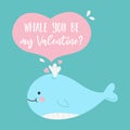 Whale You Be My Valentine Vector Illustration