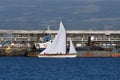 Whaleboat sailing in port of Horta, Faial Island Royalty Free Stock Photo