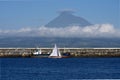 Whaleboat sailing in port of Horta, Faial Island Royalty Free Stock Photo