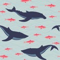Whales and fishes pattern Royalty Free Stock Photo