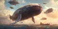 Whales float through the sky like airships , concept of Fantasy, created with Generative AI technology