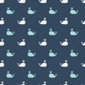 Whales Seamles pattern on blue background.