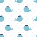 Whales seamless pattern Cute animals character. Baby shower design Sea background Blue whales Royalty Free Stock Photo