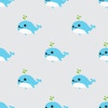 Whales Seamless Pattern vector dolphin shark ocean wallpaper background cartoon blue