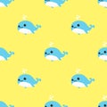 Whales Seamless Pattern vector dolphin shark ocean wallpaper background cartoon yellow