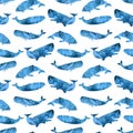 whales and sharks texture silhouettes of large fish of the oceans and seas seamless pattern