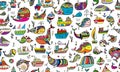 Whales and ships, seamless pattern for your design