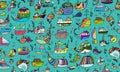 Whales and ships, seamless pattern for your design