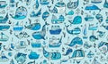 Whales and ships, seamless pattern for your design