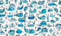 Whales and ships, seamless pattern for your design