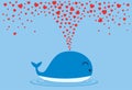 Whales spraying many heart out of their blowholes.