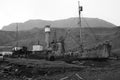 Whaling ship Petrel on the shore of Whaling station Grytviken in South Georgia Royalty Free Stock Photo